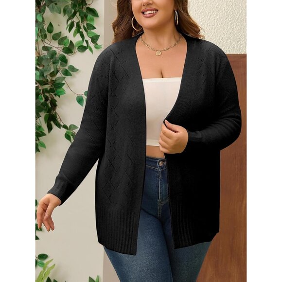 Plus Size Womens Cardigan Sweater Knit Open Front Fall Long Sleeve Coat - Picture 5 of 6